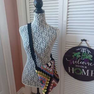 Granny Square Multicolor Crochet Shoulder Crossbody Bag Boho Hippy